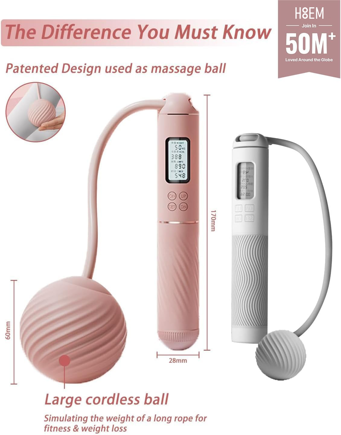 Cordless Weighted Jump Rope with Counter & LCD